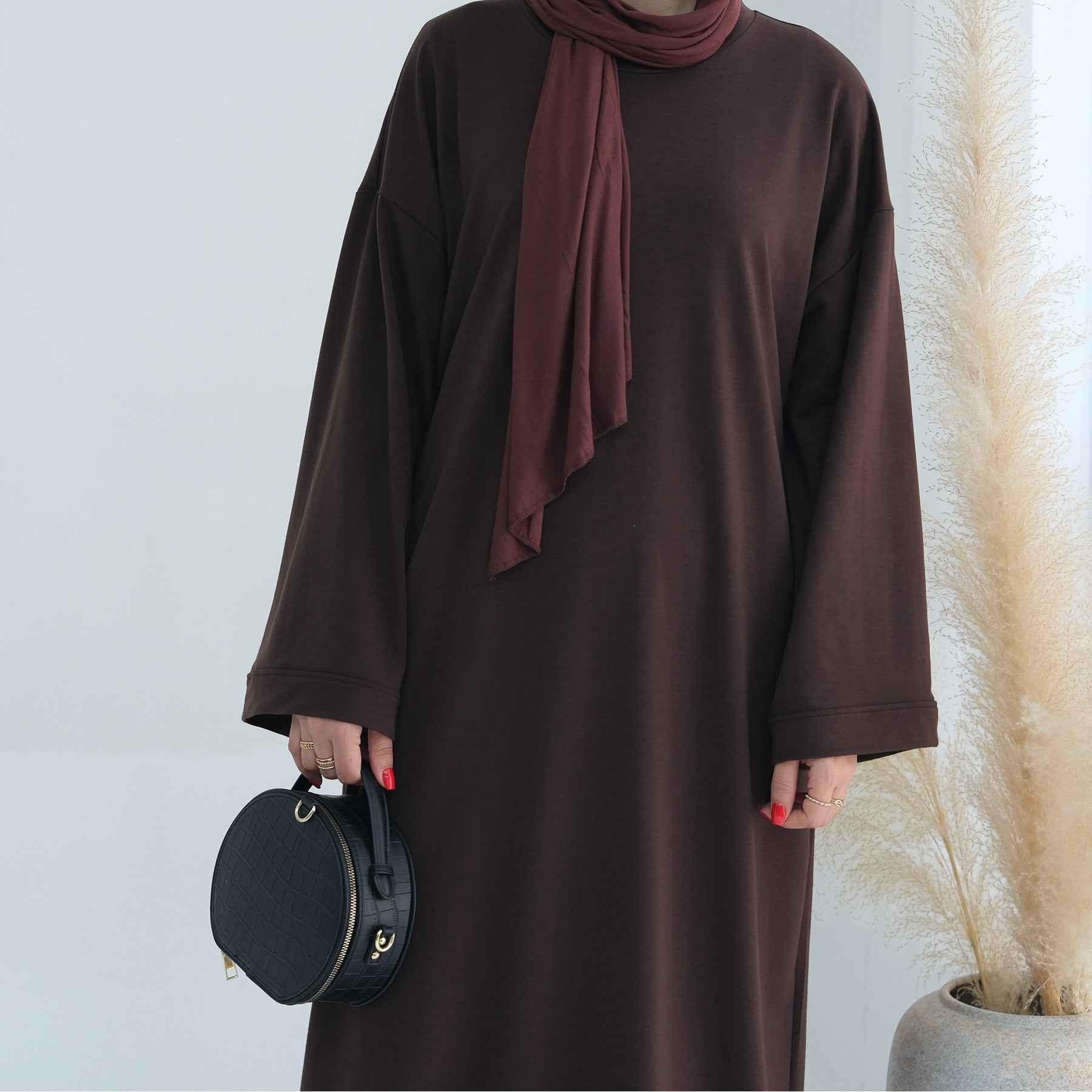 LR737  Plain Hooded Sweatshirt Abaya Dress
