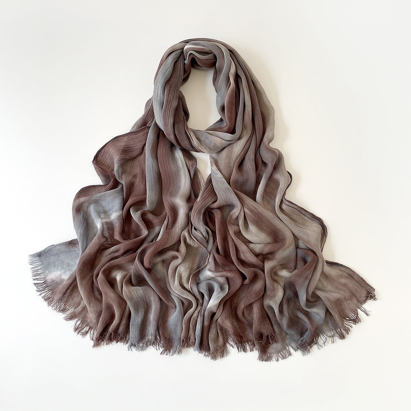 SS007  Gradient Rainbow Collection Short Tassel Crinkled Hijab