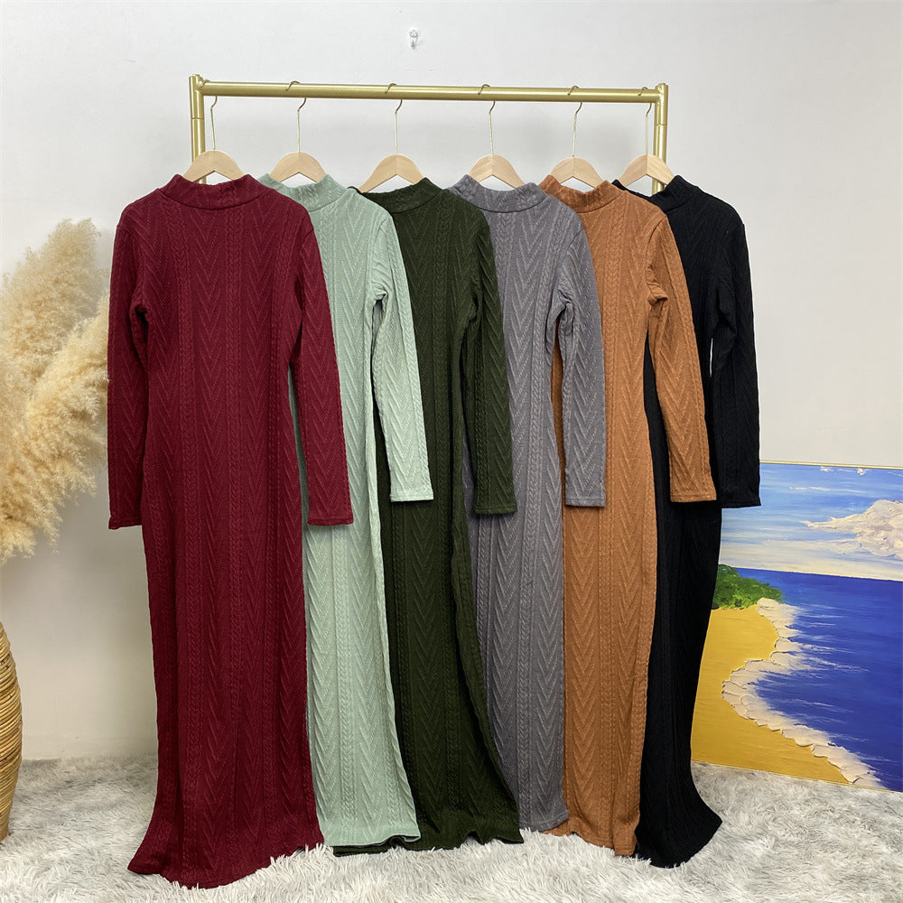 6435-1 plain Sweater base dress abaya