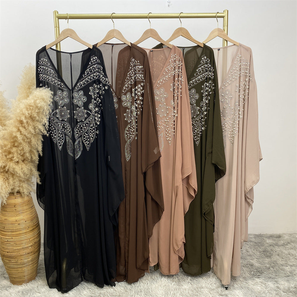 6742 plain stamping rhinestone cardigan abaya