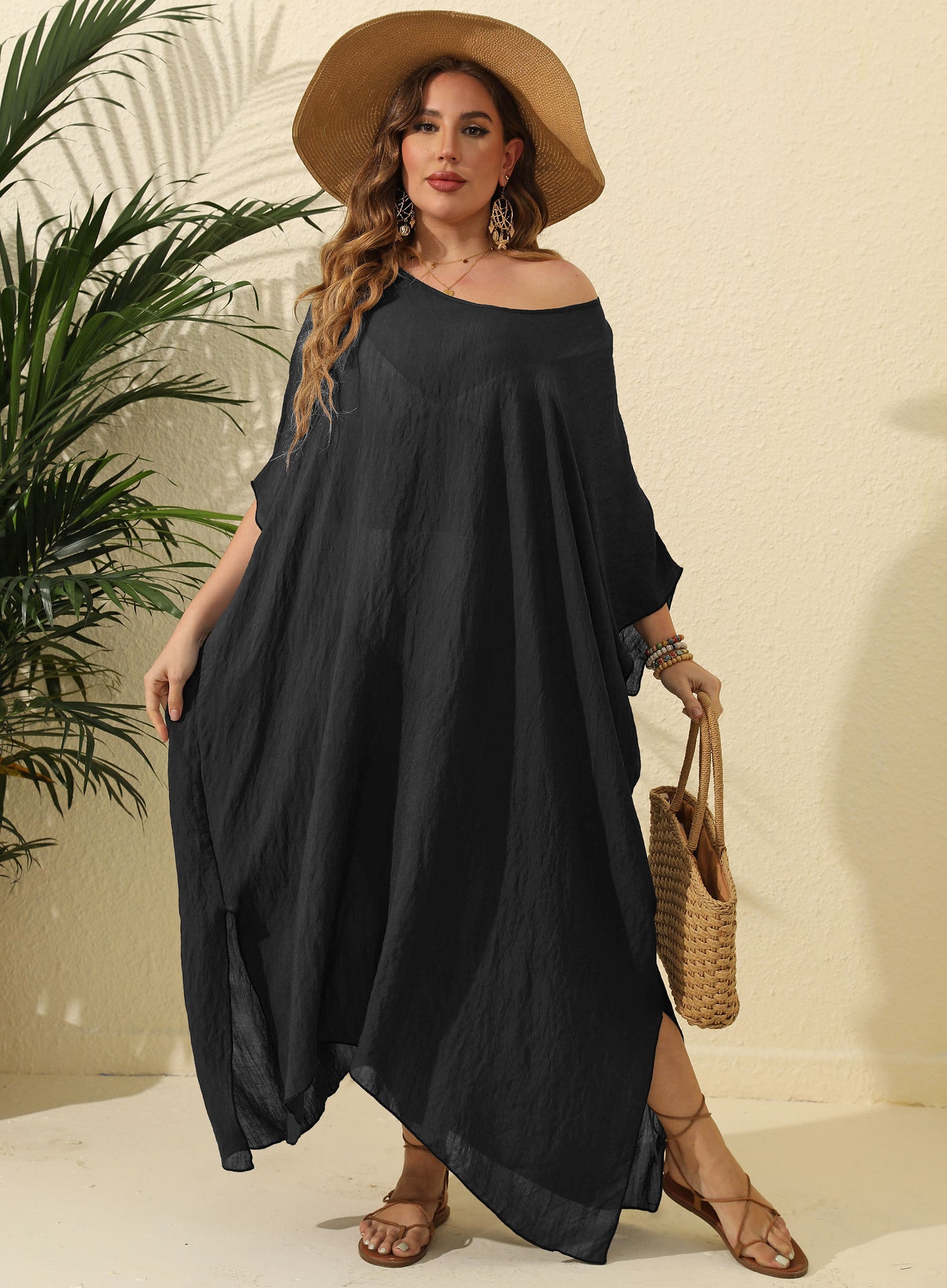 F799   Solid color loose beach slit maxi skirt