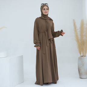 LR709  Elegant solid color dress two-piece set (abaya + hijab)