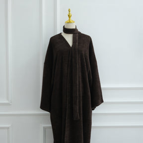 LR1125  Thick Winter Abaya Cardigan with Belt