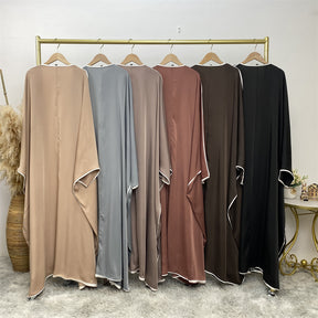 6688 satin muslim abaya cardigan Batwing sleeve dress