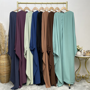 6689 plain Batwing sleeve muslim abaya dress