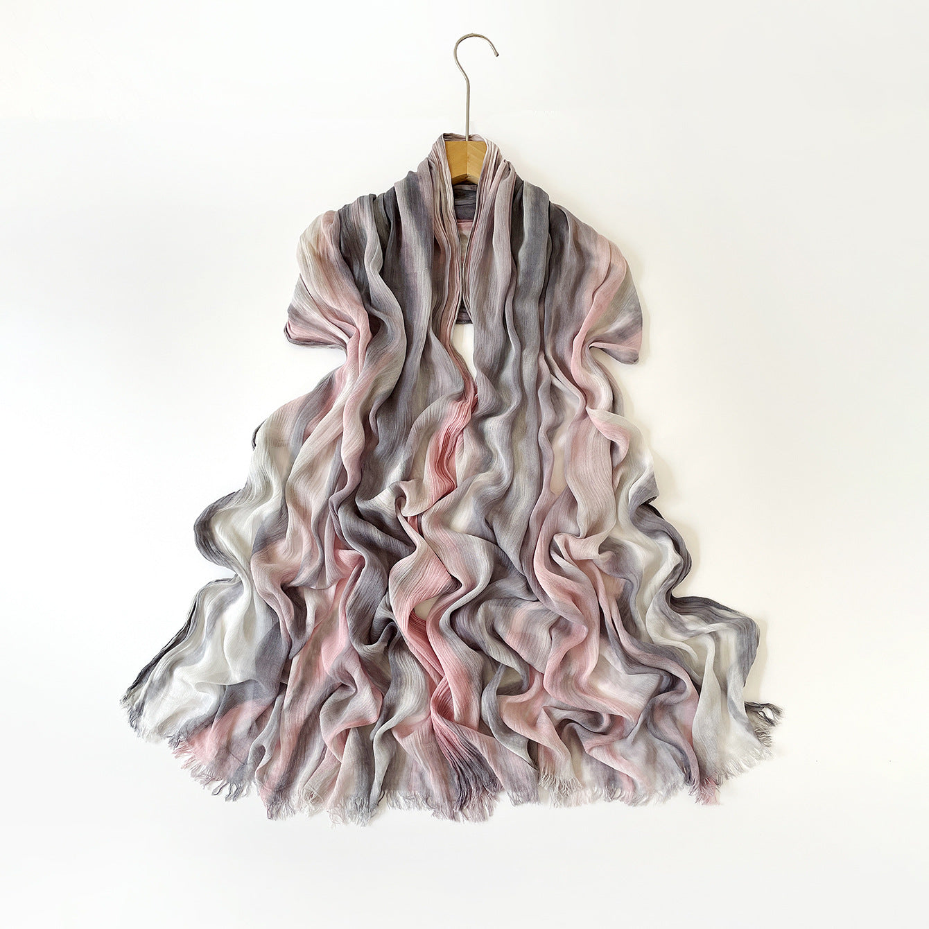 SS007  Gradient Rainbow Collection Short Tassel Crinkled Hijab