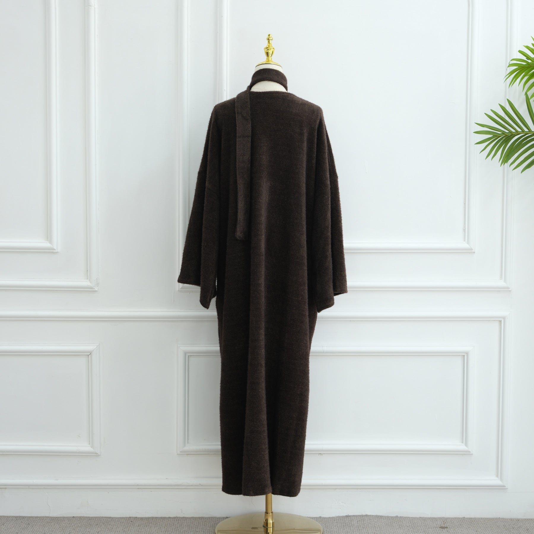 LR1125  Thick Winter Abaya Cardigan with Belt