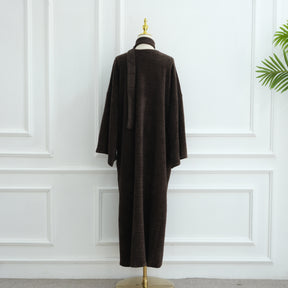 LR1125  Thick Winter Abaya Cardigan with Belt