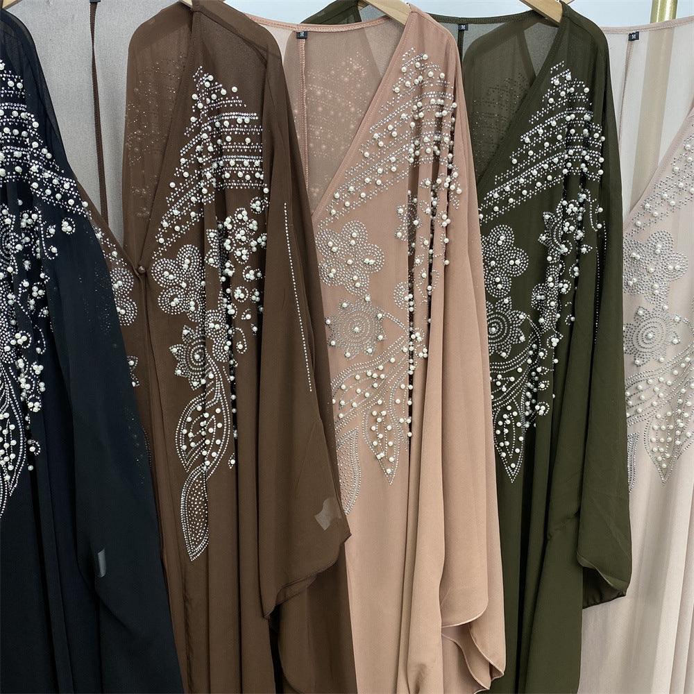 6742 plain stamping rhinestone cardigan abaya