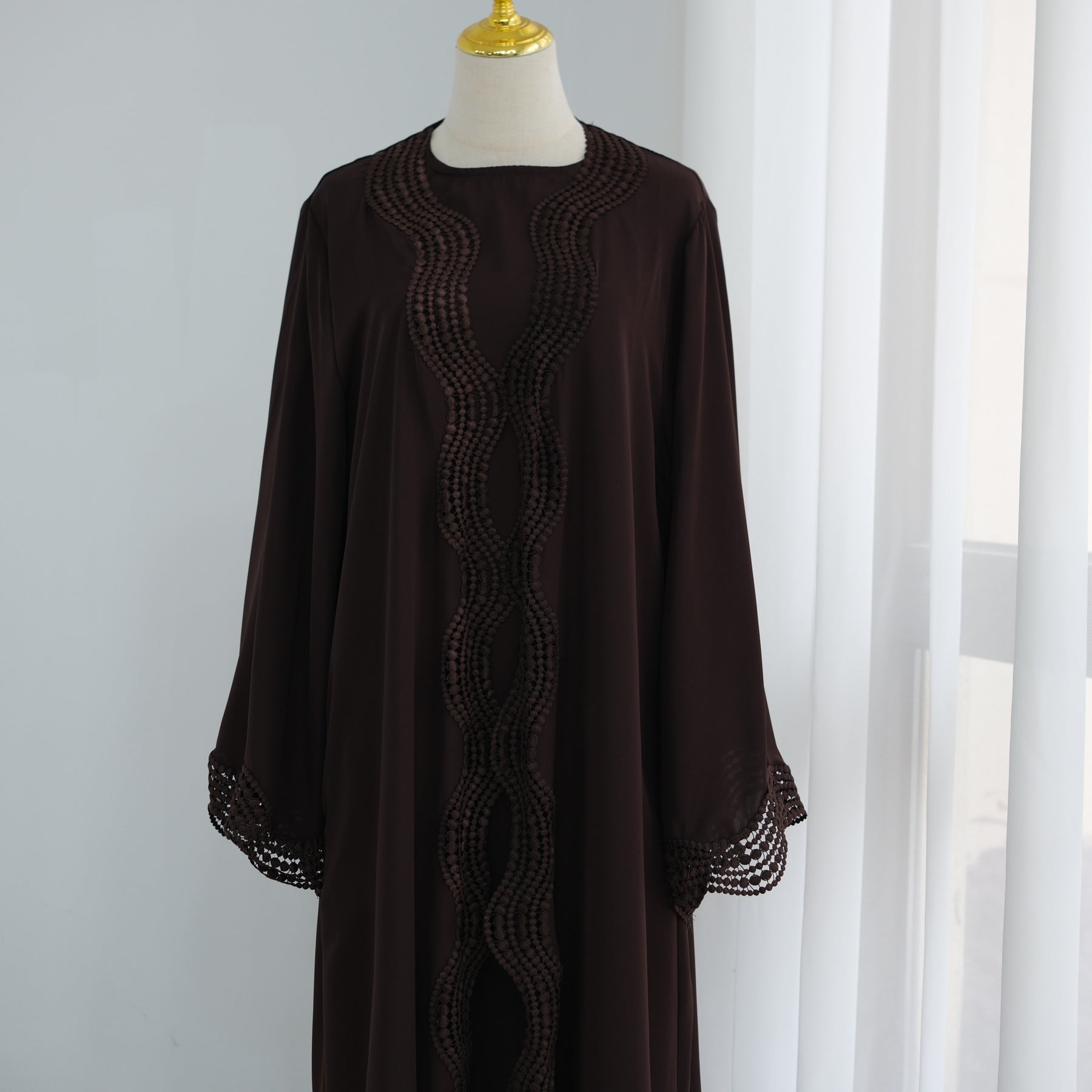 LR1183  Plus Size Wavy Lace Nida Cardigan + Inner Layer Set