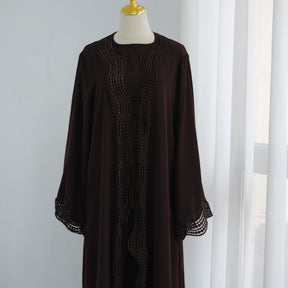 LR1183  Plus Size Wavy Lace Nida Cardigan + Inner Layer Set