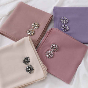 YZ133 Plain Pearl Chiffon Hijab with Hand-Set Crystals & Straight Hem