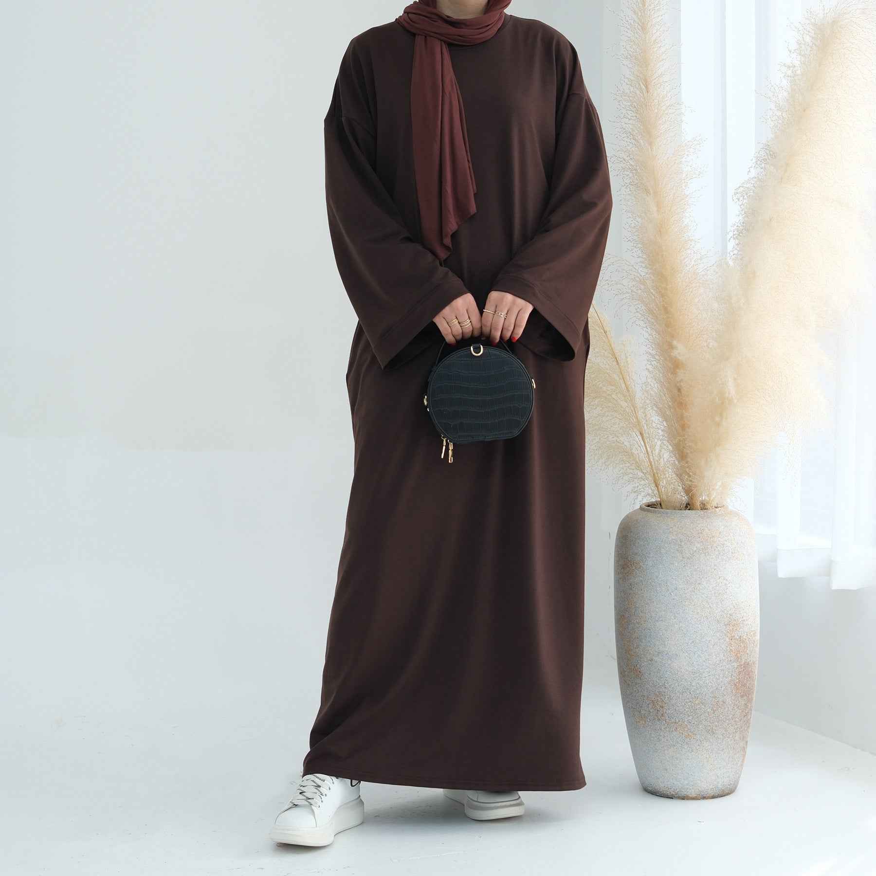 LR737  Plain Hooded Sweatshirt Abaya Dress