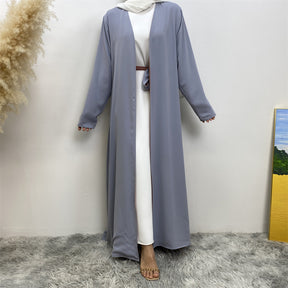 1991 Solid color reversible cardigan with pockets and tie abaya