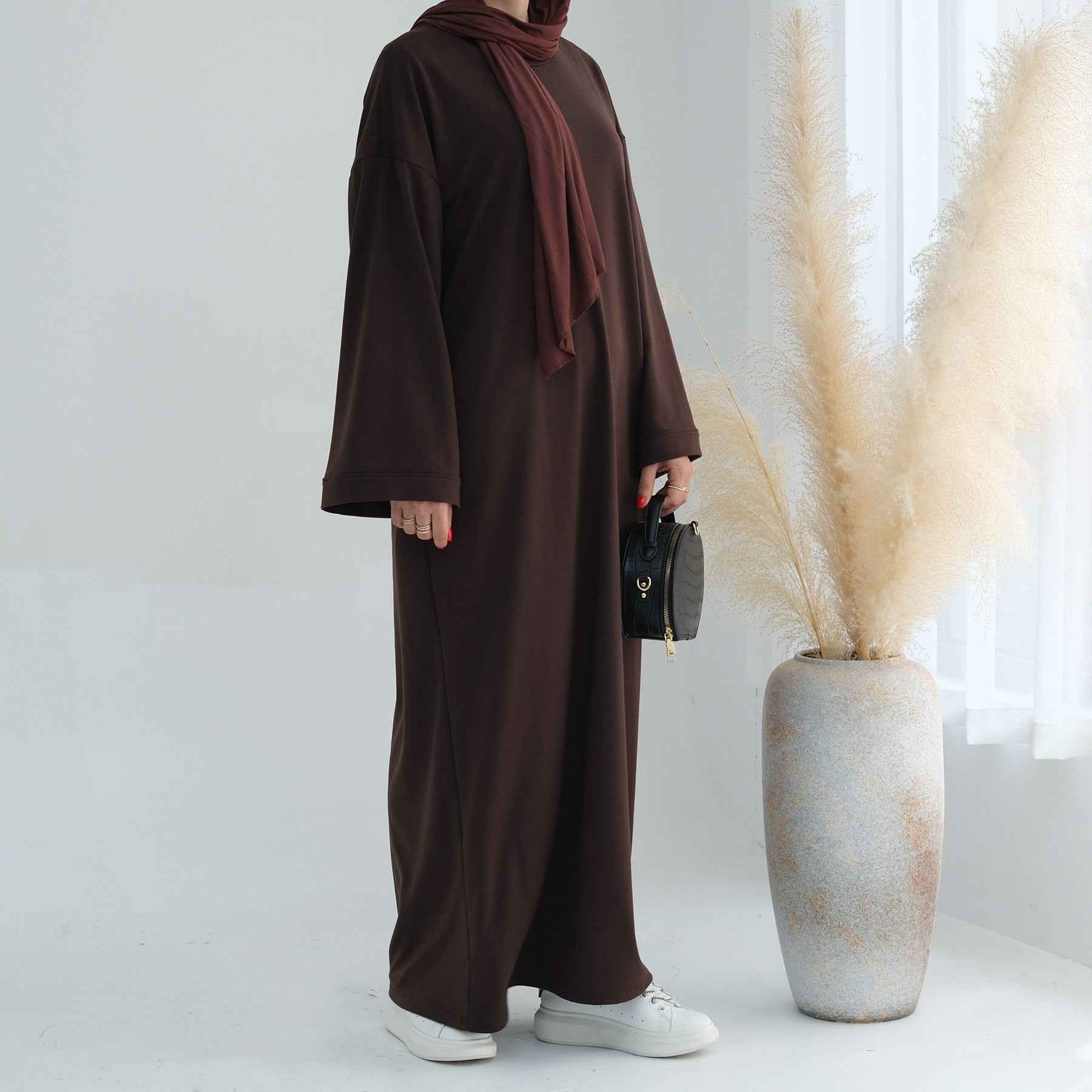 LR737  Plain Hooded Sweatshirt Abaya Dress