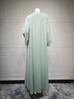 MQ255  Elegant Lace Trim Long Dress Cardigan