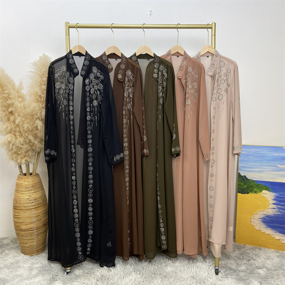 6740 stamping rhinestone muslim abaya cardigan dress