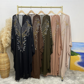 6743 plain stamping rhinestone cardigan abaya