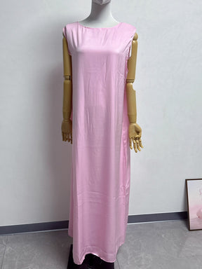 K113  Satin Tie-Front Open Abaya + Inner Dress Set - No Hijab
