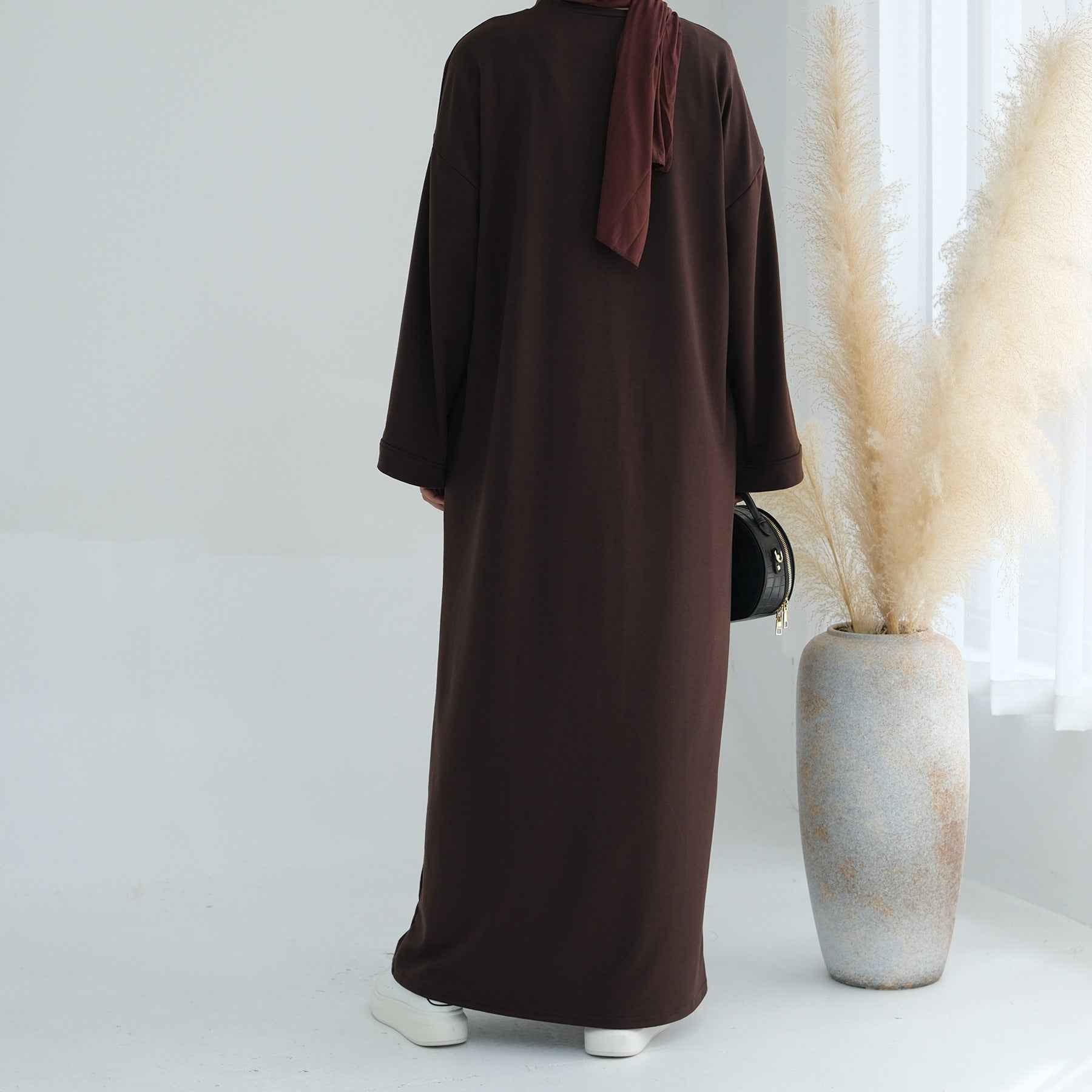 LR737  Plain Hooded Sweatshirt Abaya Dress