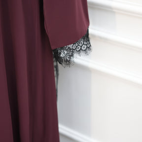 LR1174  Plus size lace panel long sleeve waist-cinching dress