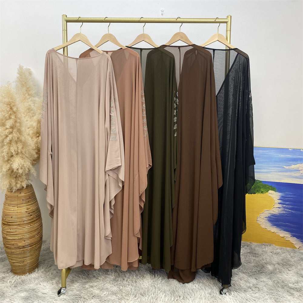 6743 plain stamping rhinestone cardigan abaya