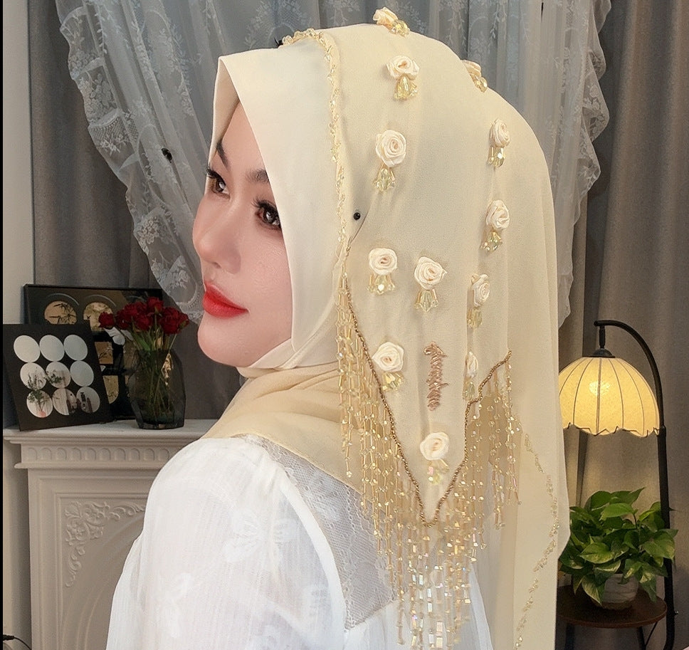 MY320  Plain Rose Rhinestone Polyester Turban Hijab - MOQ:20 PCS