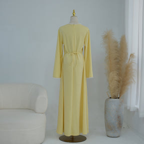 LR1167  Plain Scuba Beaded Shawl + Long Sleeve Dress Set