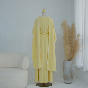 LR1167  Plain Scuba Beaded Shawl + Long Sleeve Dress Set