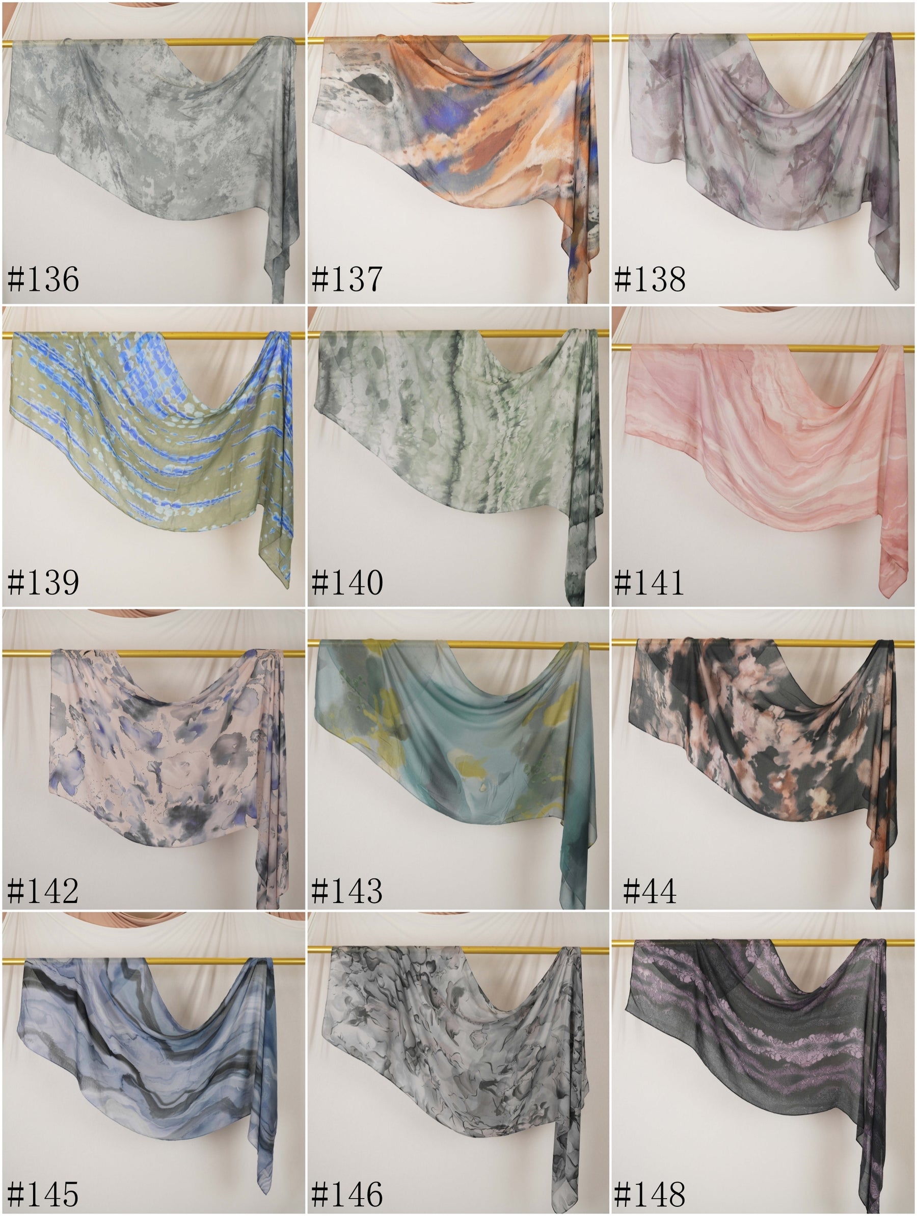 DL001  Modal printed hijab with square corners and rolled hem