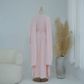 LR1167  Plain Scuba Beaded Shawl + Long Sleeve Dress Set