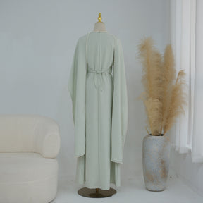 LR1167  Plain Scuba Beaded Shawl + Long Sleeve Dress Set