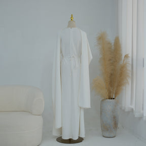 LR1167  Plain Scuba Beaded Shawl + Long Sleeve Dress Set