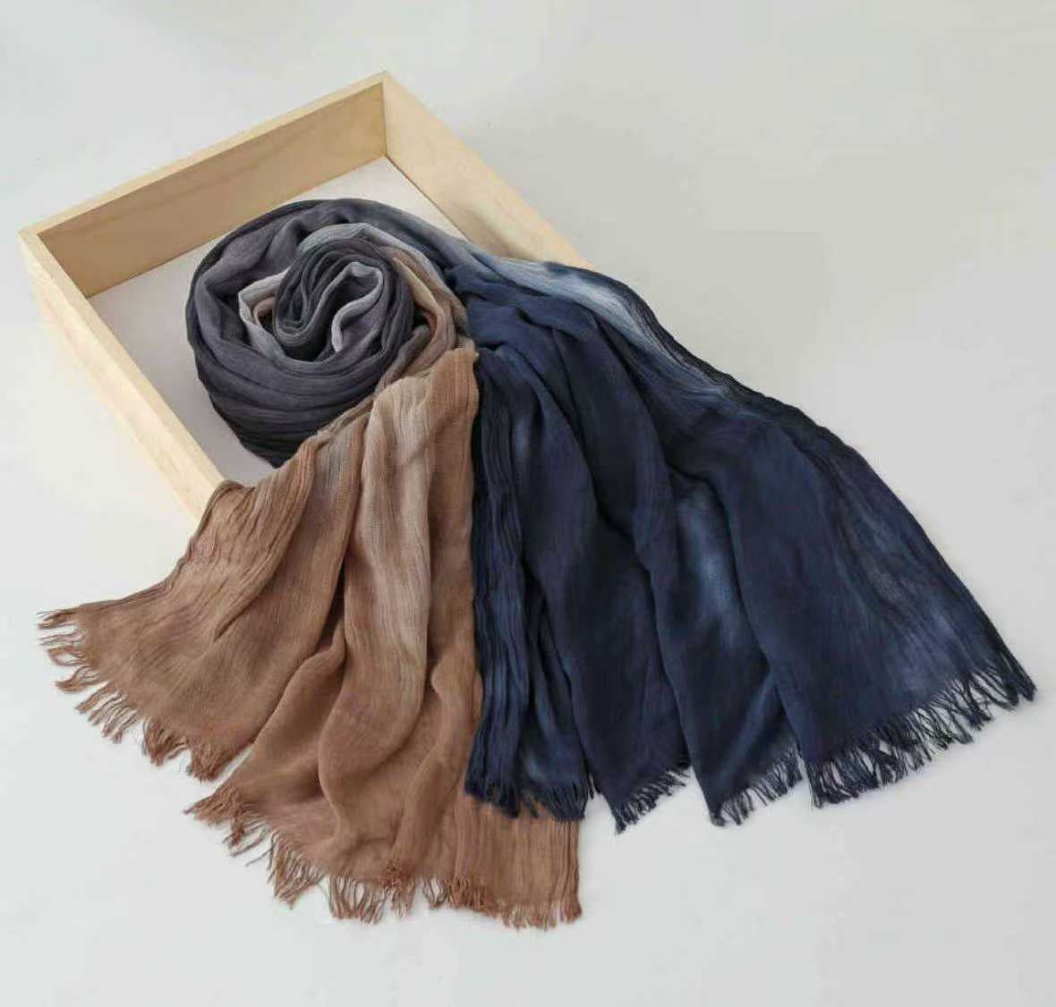 SS009  Modal Tie-Dye Oil Painting Style Two-End Fringed Crinkled Hijab