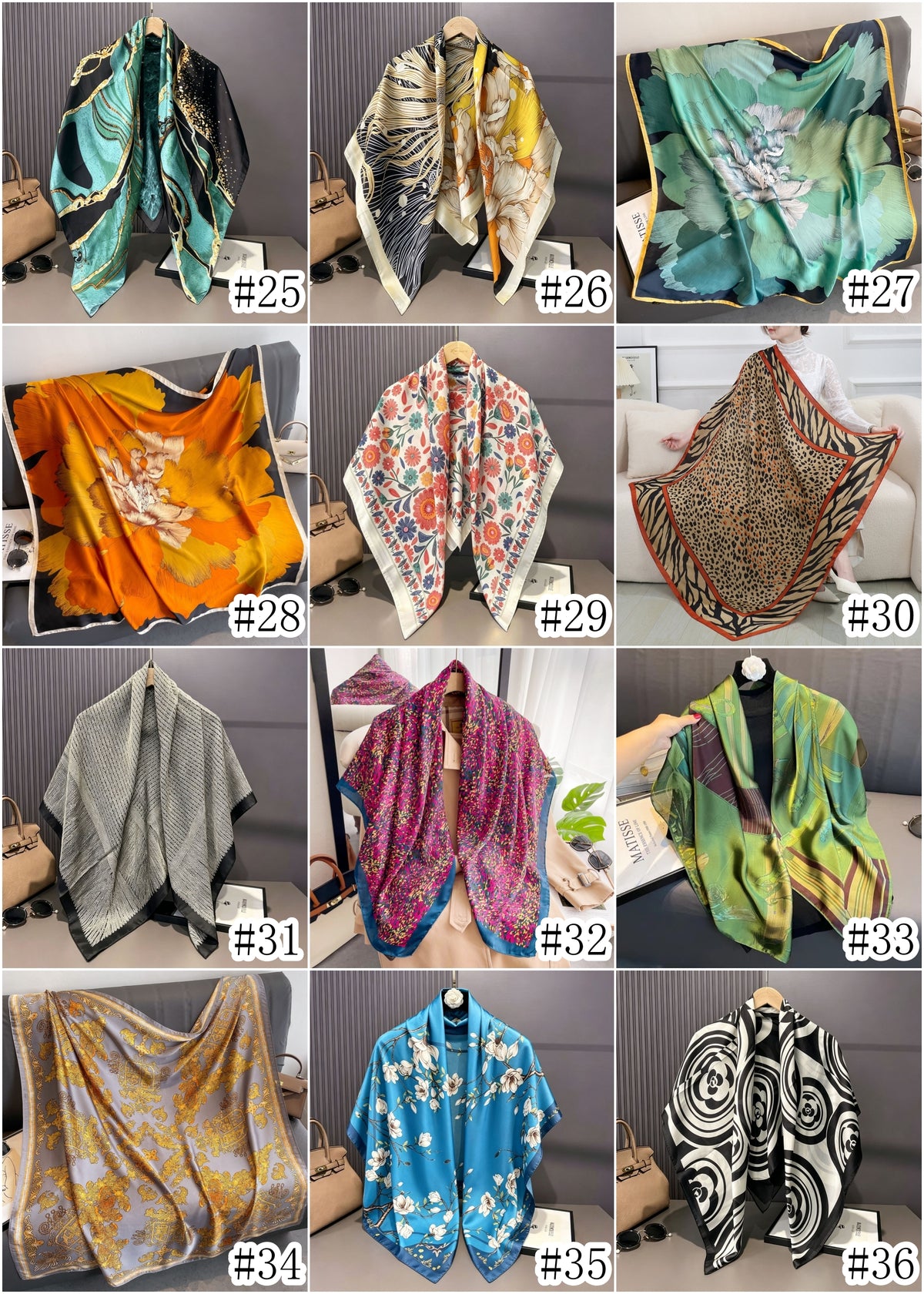 S11001  110*110 cm Printed Silk-Look Large Square Scarf