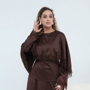 LR1178  Lace-Trim Polyester Top with Shawl & Skirt Set - Sold Separately