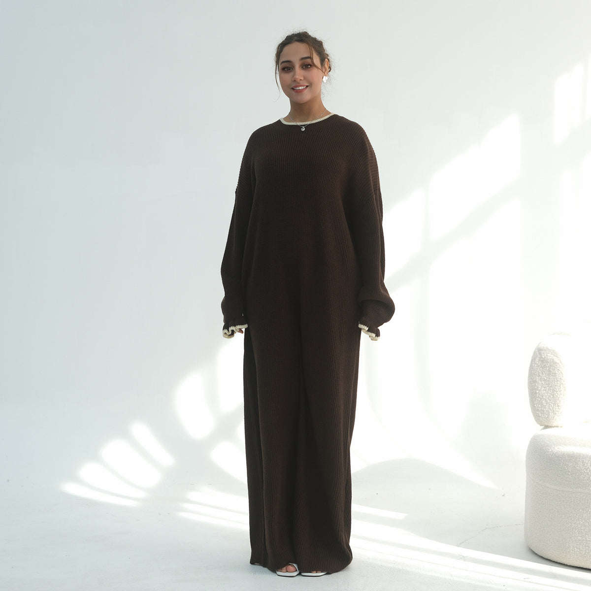 LR1108  Autumn/Winter Contrast-Color Faux Cashmere Jersey Dress