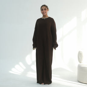 LR1108  Autumn/Winter Contrast-Color Faux Cashmere Jersey Dress