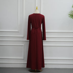 LR1167  Plain Scuba Beaded Shawl + Long Sleeve Dress Set
