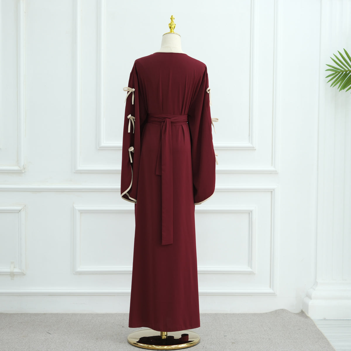 LR962+LR1003 Plain Bow Abaya Dress Set