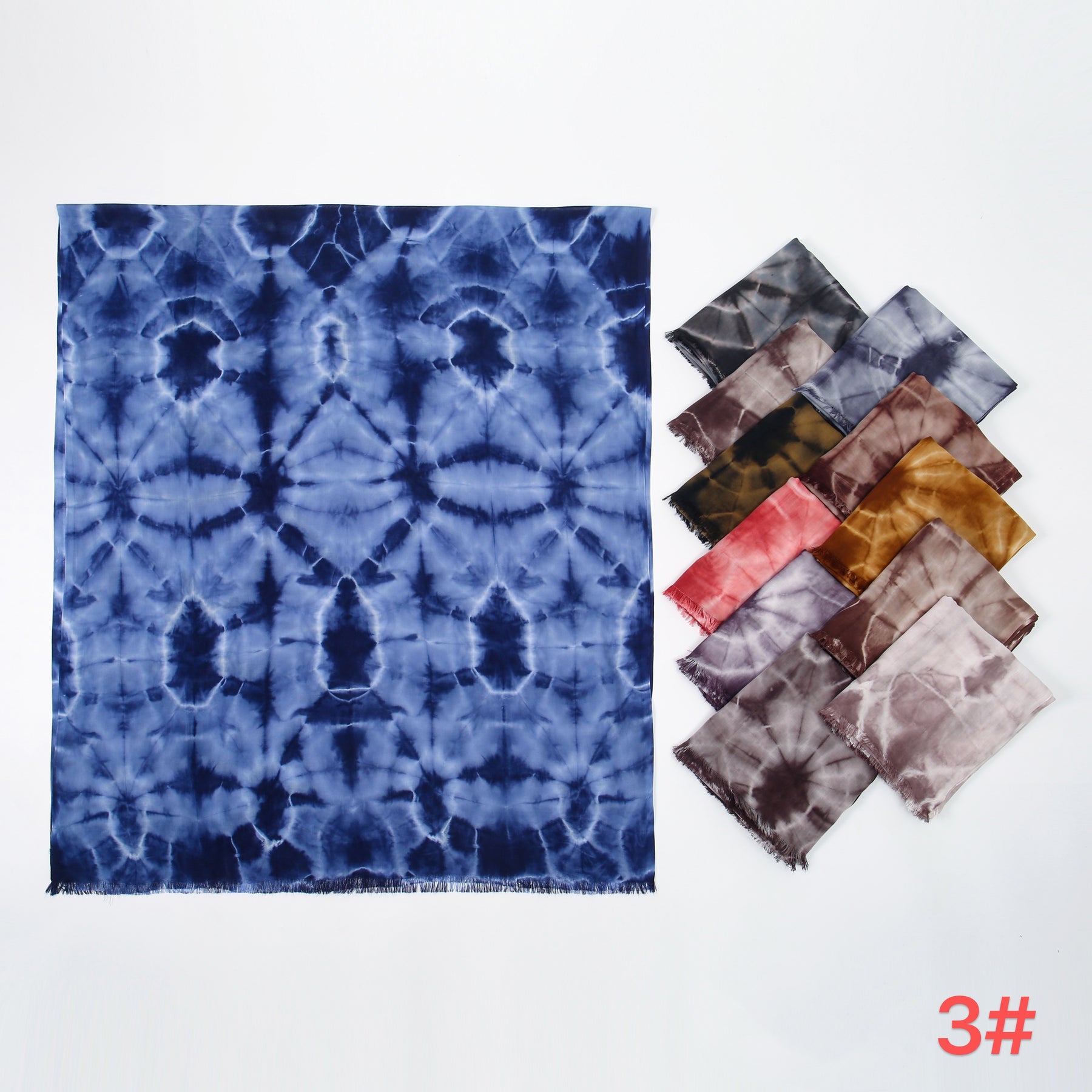SS013  Modal Tie-Dye Printed Hijab with Short Fringe Ends