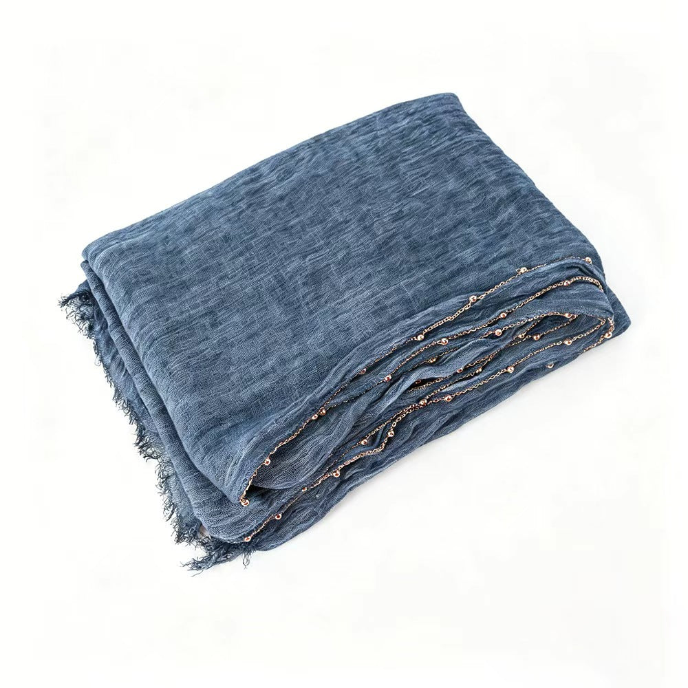 YC011  Plain Crinkle Rayon Handcrafted Chain Hijab- MOQ:10pcs