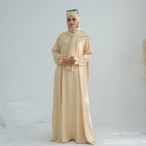 LR709  Elegant solid color dress two-piece set (abaya + hijab)