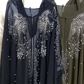 6741 plain stamping rhinestone cardigan abaya