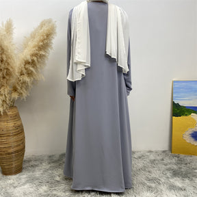 1991 Solid color reversible cardigan with pockets and tie abaya