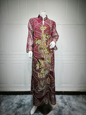 AB485  Mesh Embroidered Maxi Dress Ethnic Women's Clothing