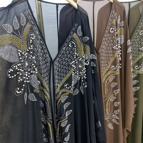 6743 plain stamping rhinestone cardigan abaya