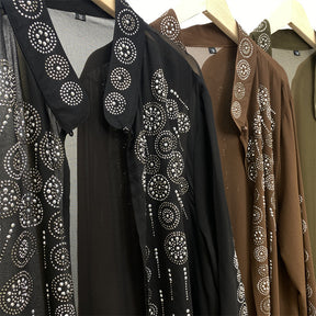 6740 stamping rhinestone muslim abaya cardigan dress