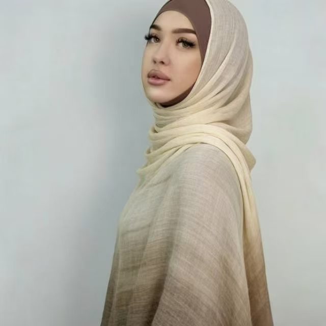 YC003  Striped Gradient Crinkled Short Tassel Printed Modal Hijab