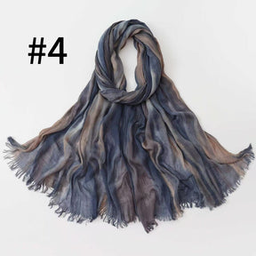 SS007  Gradient Rainbow Collection Short Tassel Crinkled Hijab